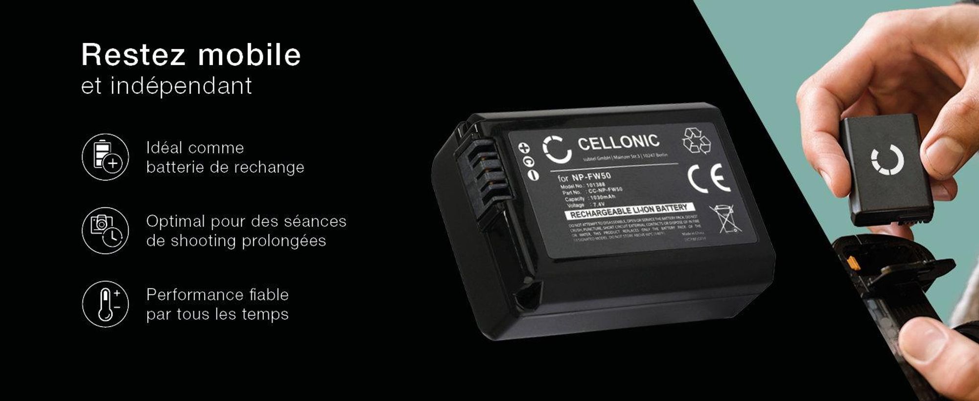 CELLONIC 2x Batterie pour Appareil photo Compatible avec Sony ILCE-6000 (α6000), A6400 ILCE-6400, Alpha 6400 ILCE-6400, NP-FW50 - (1030mAh , 7.4V)