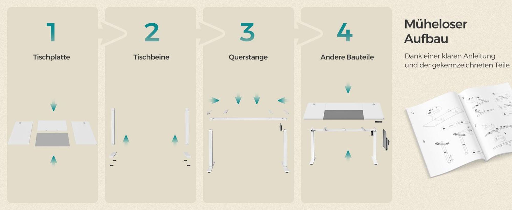 SONGMICS Höhenverstellbarer Schreibtisch elektrisch 160cm mit 4 Höhen