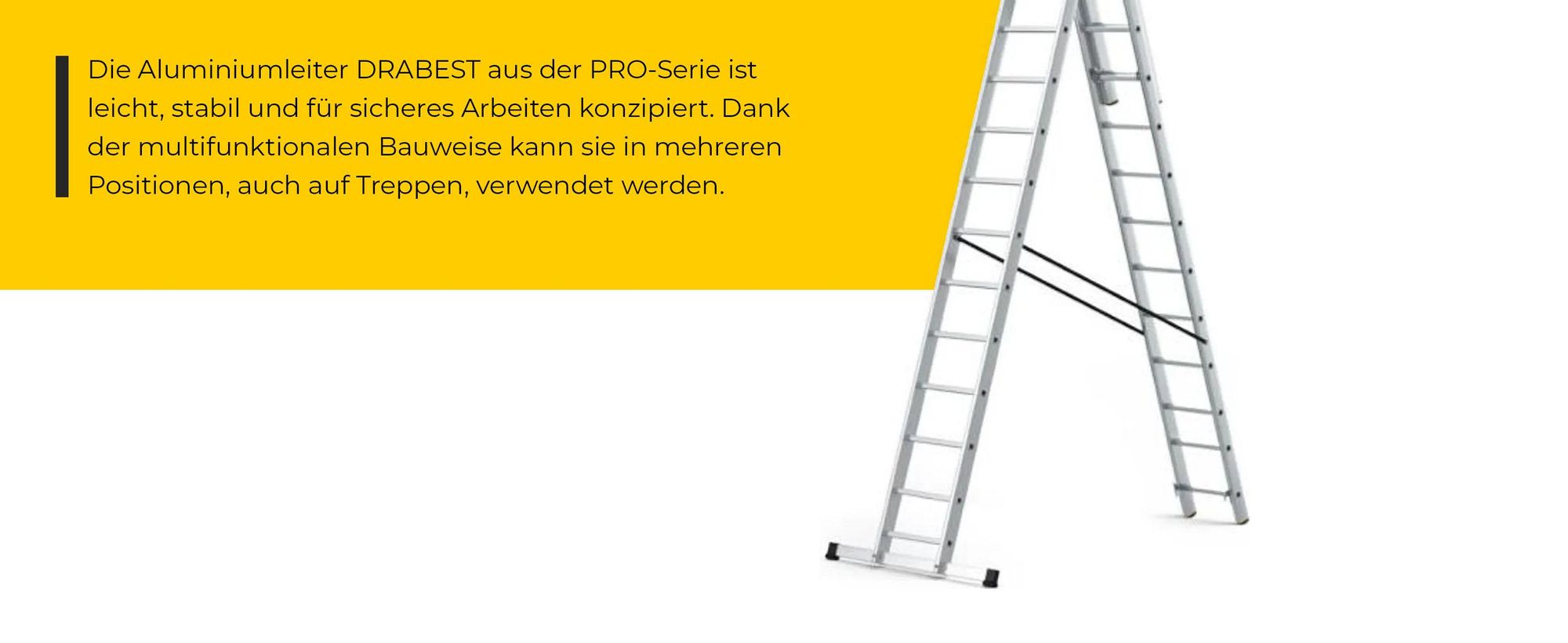 Drabest | Leiter - Trittleiter 3x14 Stufen, Klappleiter - Tragfähigkeit 150 kg - Alu Leiter, Treppenleiter, Anti-Rutsch-Füße, Arbeitshöhe 9,62m