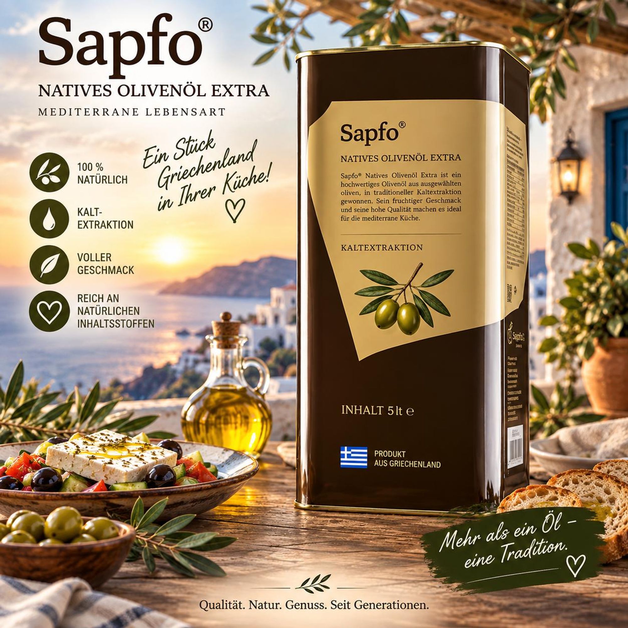 Sapfo Olivenöl Extra Nativ 5 L – Papadellis aus Mytilini, Lesbos Griechenland