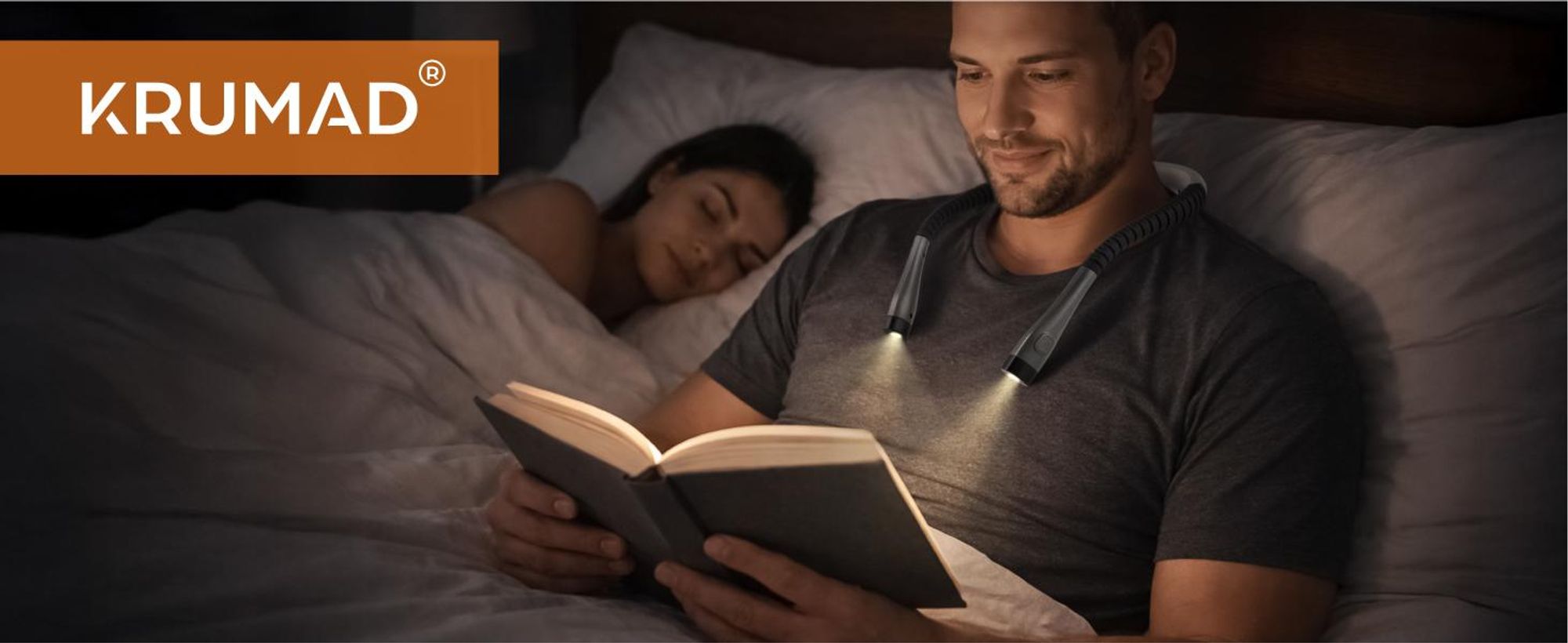 KRUMAD LED Leselampe Hals, Wiederaufladbare Nackenlampe mit 3 Lichtmodi, Flexibel & Augenschonend, Buchlampe für Bett, Lesen & Reisen