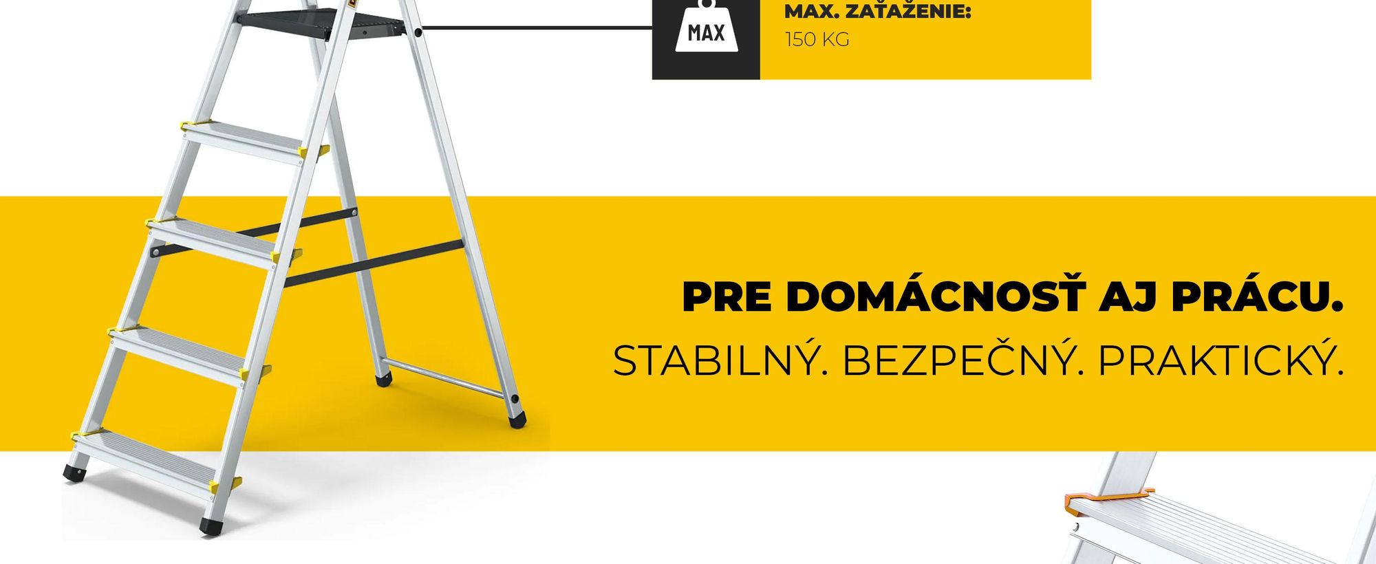 Drabest | Skladací rebrík - 5 stupňov, nosnosť 150 kg - hliníkový rebrík, rebrík, protišmykové nohy, rebrík