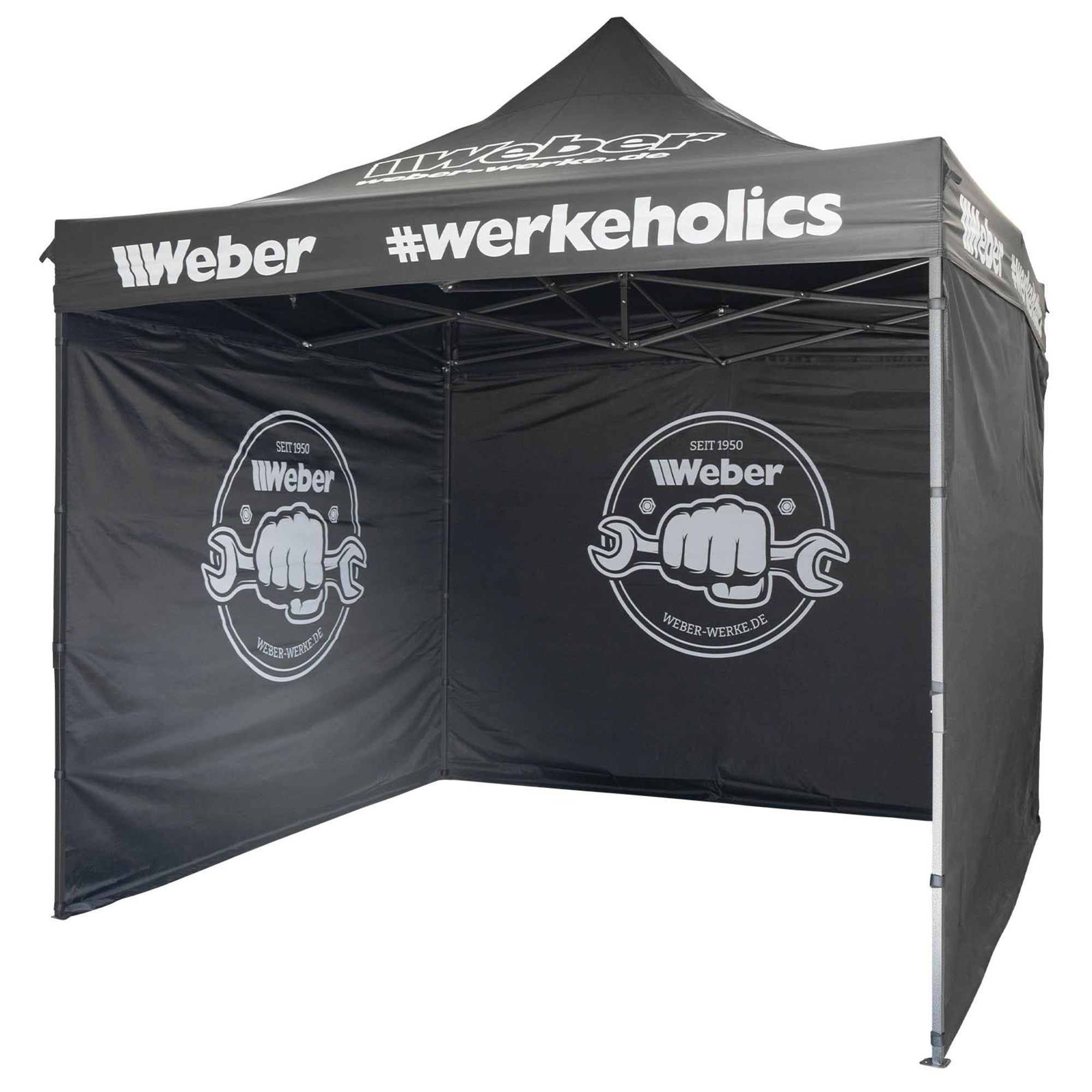 Weber #Werkeholics Easy-Up Zelt 3×3 m – inkl. 3 Einzel-Seitenplanen – wetterfest & schnell aufgebaut