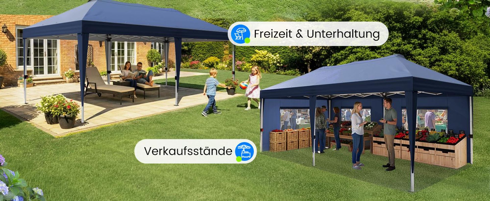 Quictent Pavillon 3x6m Faltpavillon EIN-Tasten-Zentralverriegelung,Wasserdicht UV-beständig, Gartenpavillon faltbar mit 6 Seitenwänden, Blau
