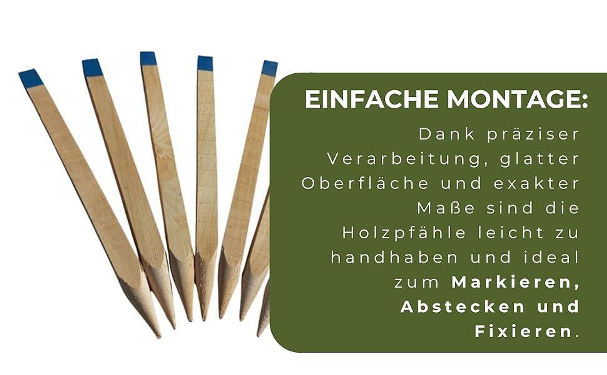 50 Stück Holzpfähle Buche 25x25 mm Länge 120 cm Blau Spitze Markierungspfosten Pflanzstäbe Zaunpfosten
