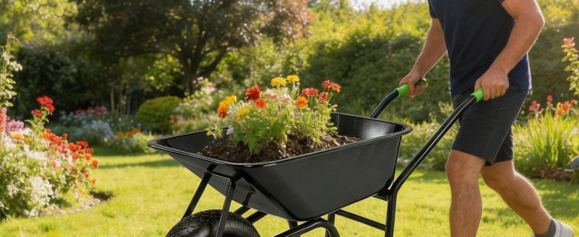 Juskys Schubkarre Garden 100 Liter Volumen - 250 kg - Luftreifen mit Metall Felge Schwarz