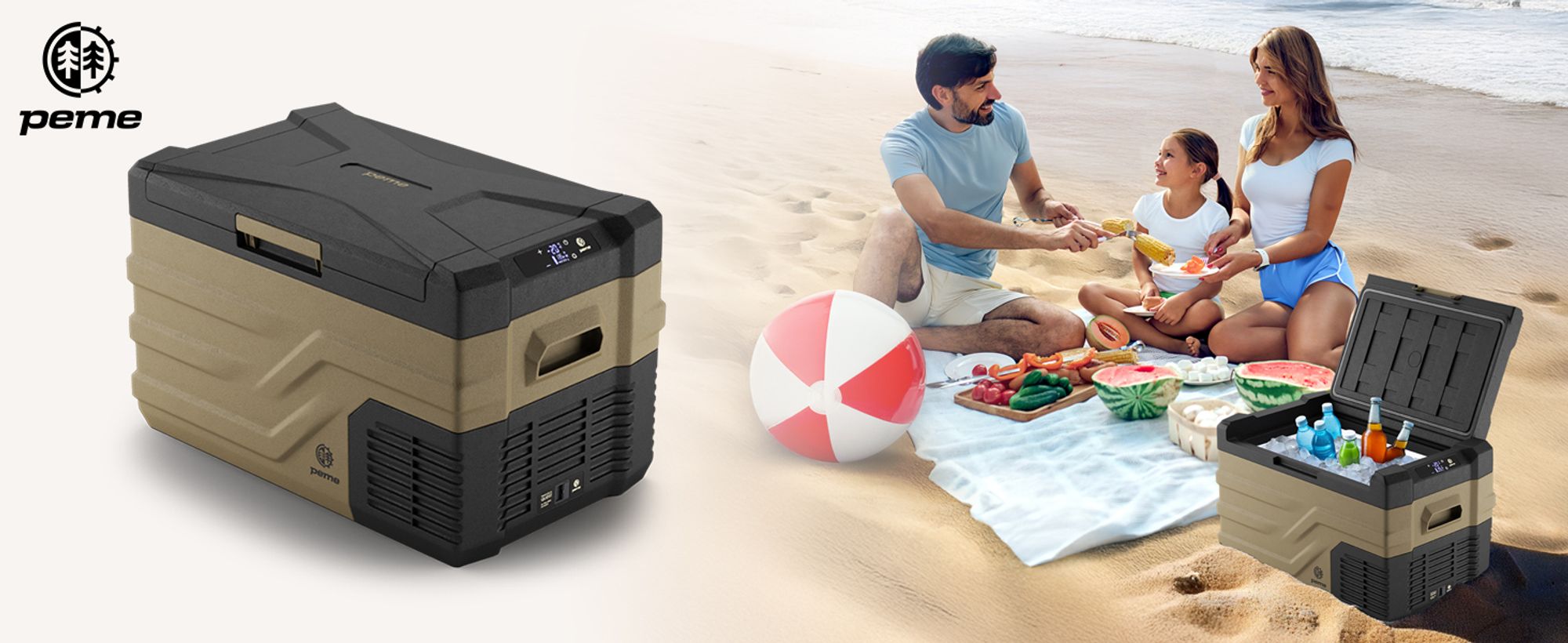Chladicí box PEME Quest 30 s kompresorem, 27 l – Sand Storm, autochladnička, elektrická mraznička, pro nákladní vozy, obytné vozy, auta, kempování, cestování, s aplikací, přenosná, -20 °C