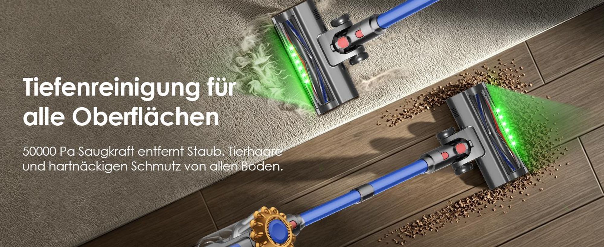 Adormii Akku Staubsauger,50000Pa Staubsauger Kabellos 60 min,Staubsauger 5-in-1 Filtersystem,Handstaubsauger1.6L,für Teppich/Tierhaare