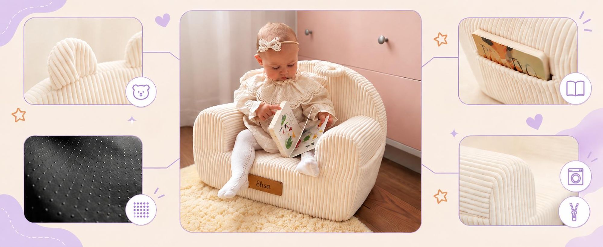 Flumi poltroncina bambini con nome – morbida, in gommapiuma