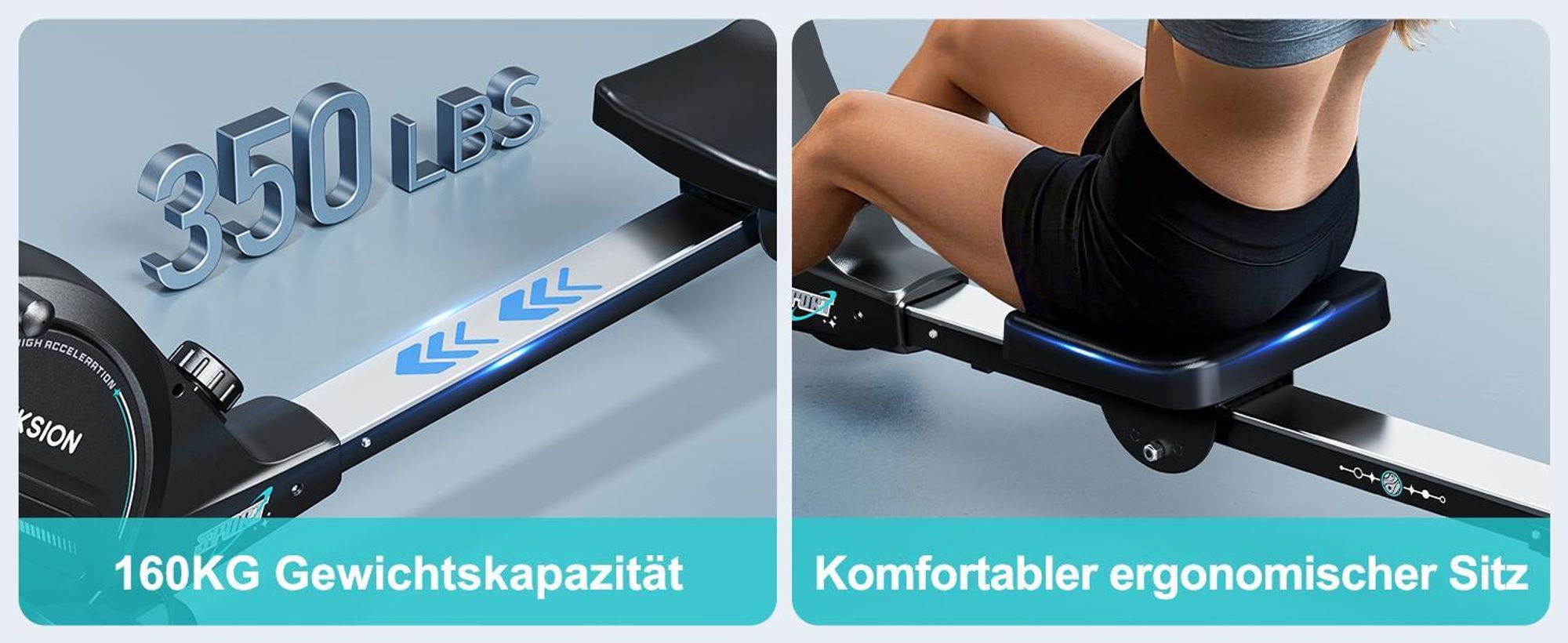 Riksion Rudergerät für Zuhause mit Magnet-Fitnesstrainer, APP & LCD, Rudergerät 16 Stufen Widerstand, Indoor-Gerät für das Home-Gym, 160 kg Kapazität