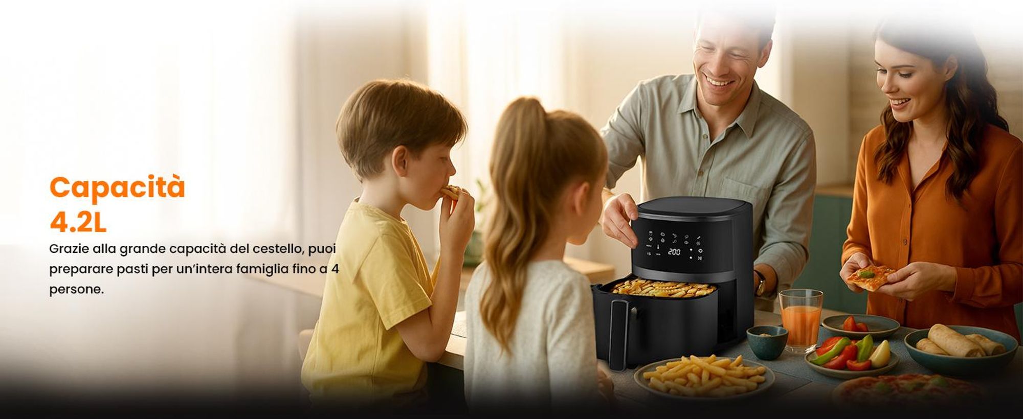 Extralink Air Fryer 4,2 L, friggitrice ad aria, 1300 W, display touch, nera