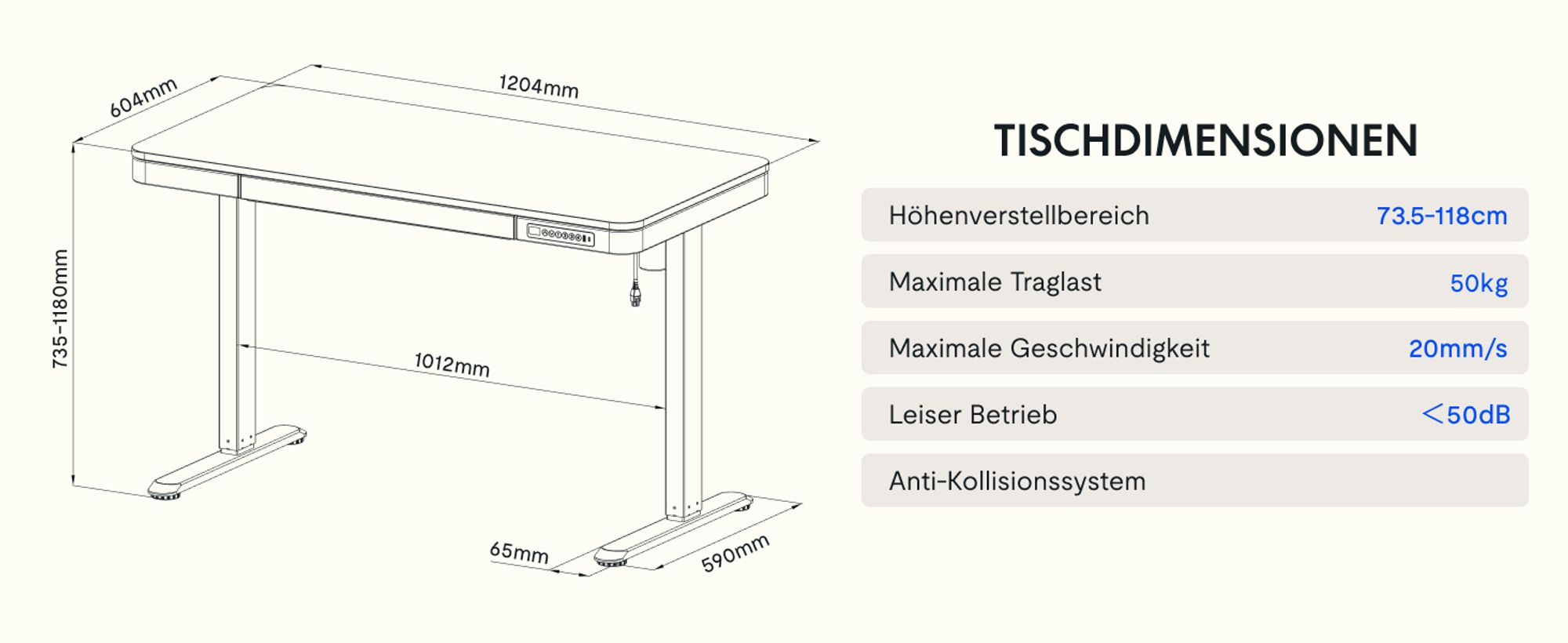 FLEXISPOT Q3 Höhenverstellbarer Schreibtisch Elektrisch mit Schublade, USB-C, 4 Speicherplätzen, Antikollisionsschutz, LED-Display 120x60cm (Weiß)