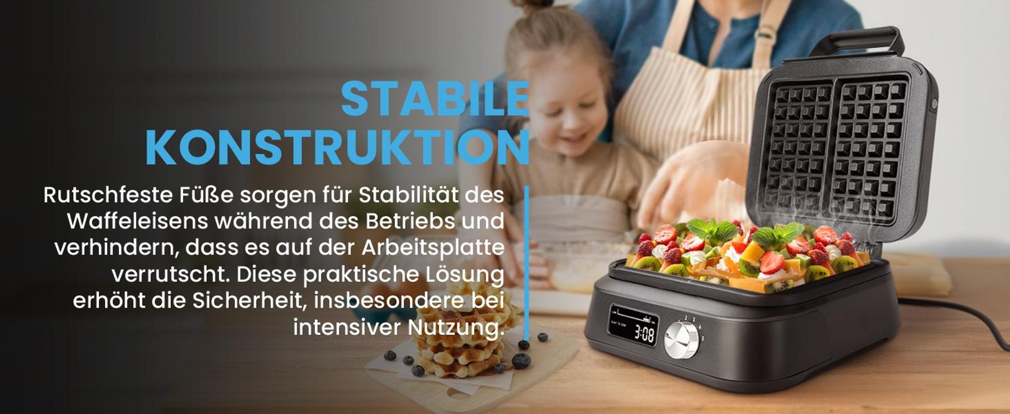 Waffeleisen Wafflemaker mit Backform für 2 grosse Waffeln