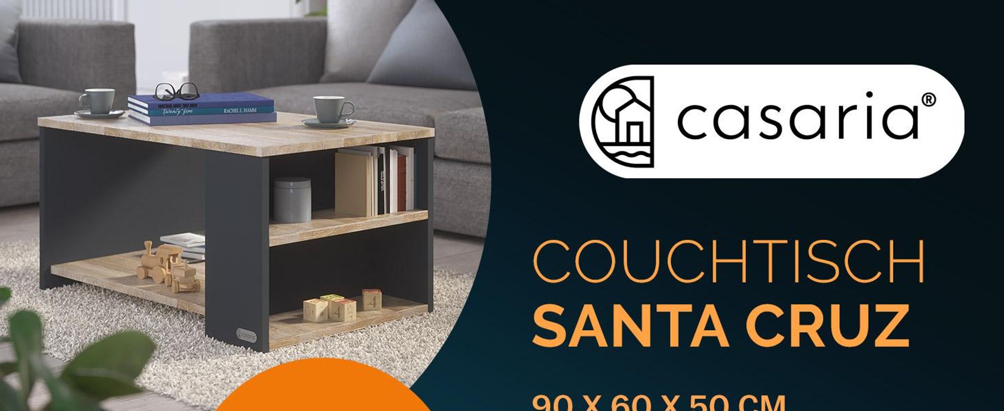 CASARIA Couchtisch mit Stauraum Holz-Grau