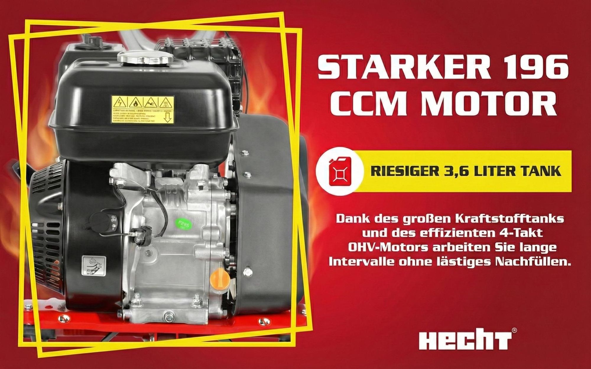 HECHT 785 Motorhacke Benzin | 32-84 cm Arbeitsbreite | 32 cm Arbeitstiefe | 6,5 PS | 4,5 kW | 196 cm³