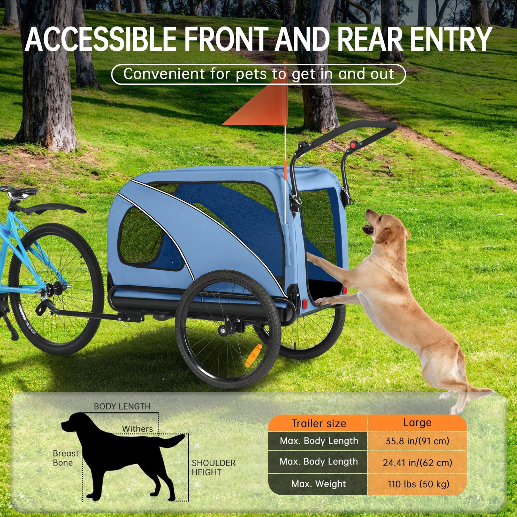 Sepnine 10202NS Remorque Vélo Chien 2-in-1 Bleu 110 lb