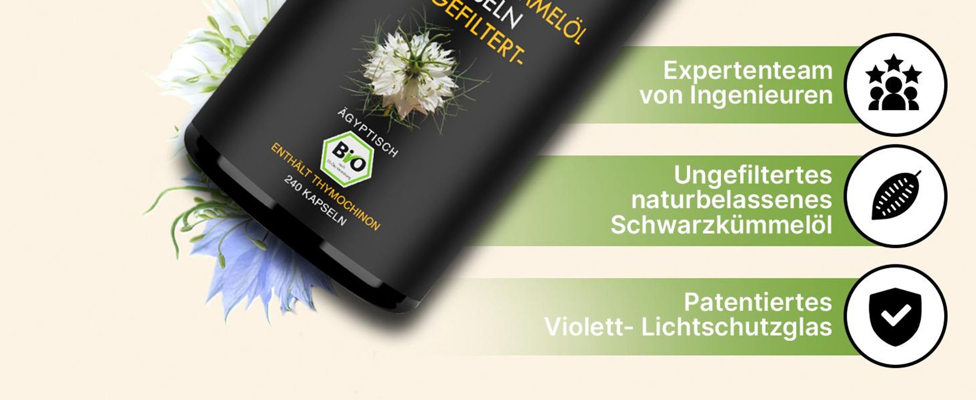 BIOLAVIVA Schwarzkümmelöl Kapseln – 240 Stück, ungefiltert
