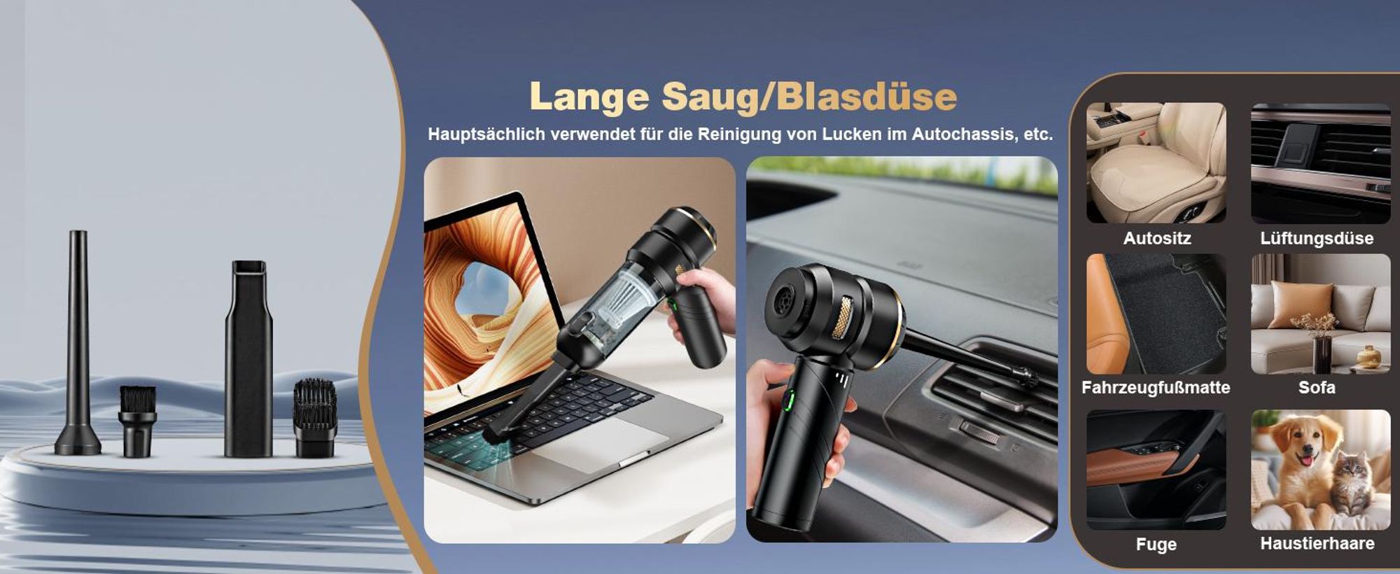 Handstaubsauger Akku 4-in-1,Auto Staubsauger ,25000PA Handstaubsauger Kabellos,3-Gang Bürstenlos staubsauger für Auto,PC,Sofa,Haus& Tierhaar Reinigung