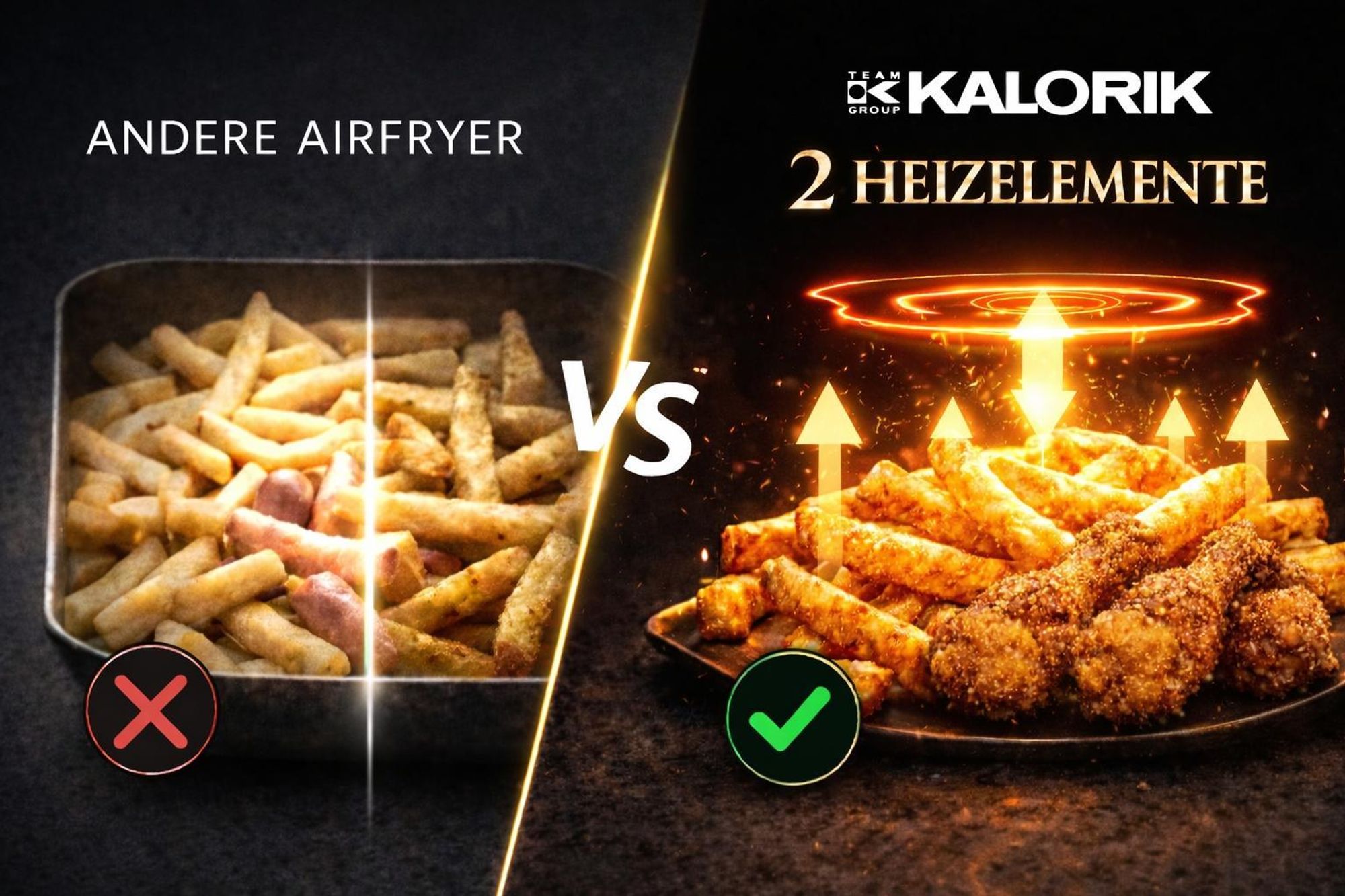 Fettfreie Fritteuse 2000W 2 Heizungen 6L Heissluftfritteuse Trocknungsfunktion Kalorik Sichtfenster Air Fryer