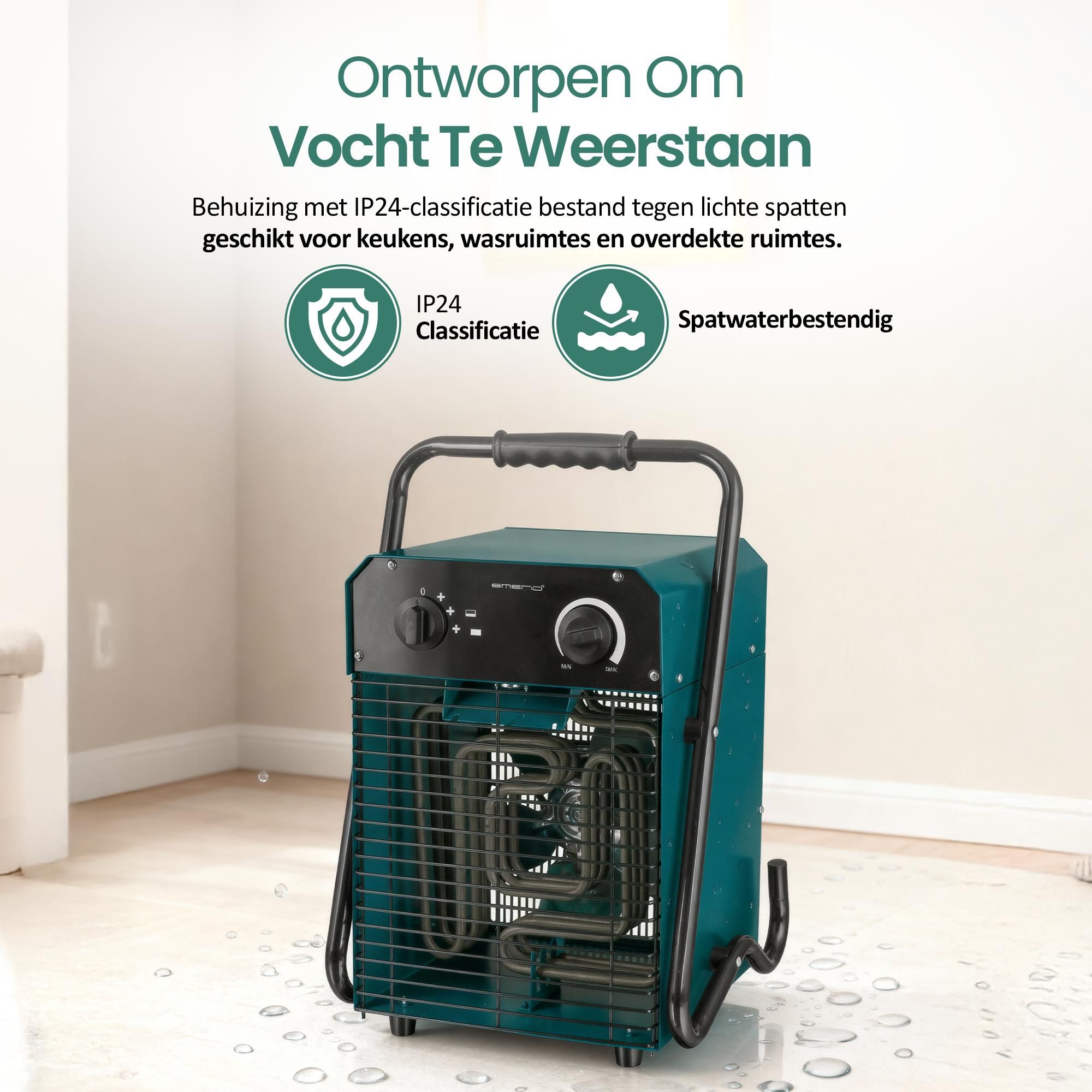 Emerio Ventilatorkachel – tot 50 m² – Bouwkachel – Instelbare Thermostaat – IP24 – 5000 W – 400 V – Oververhittingsbeveiliging – FH-105537.4