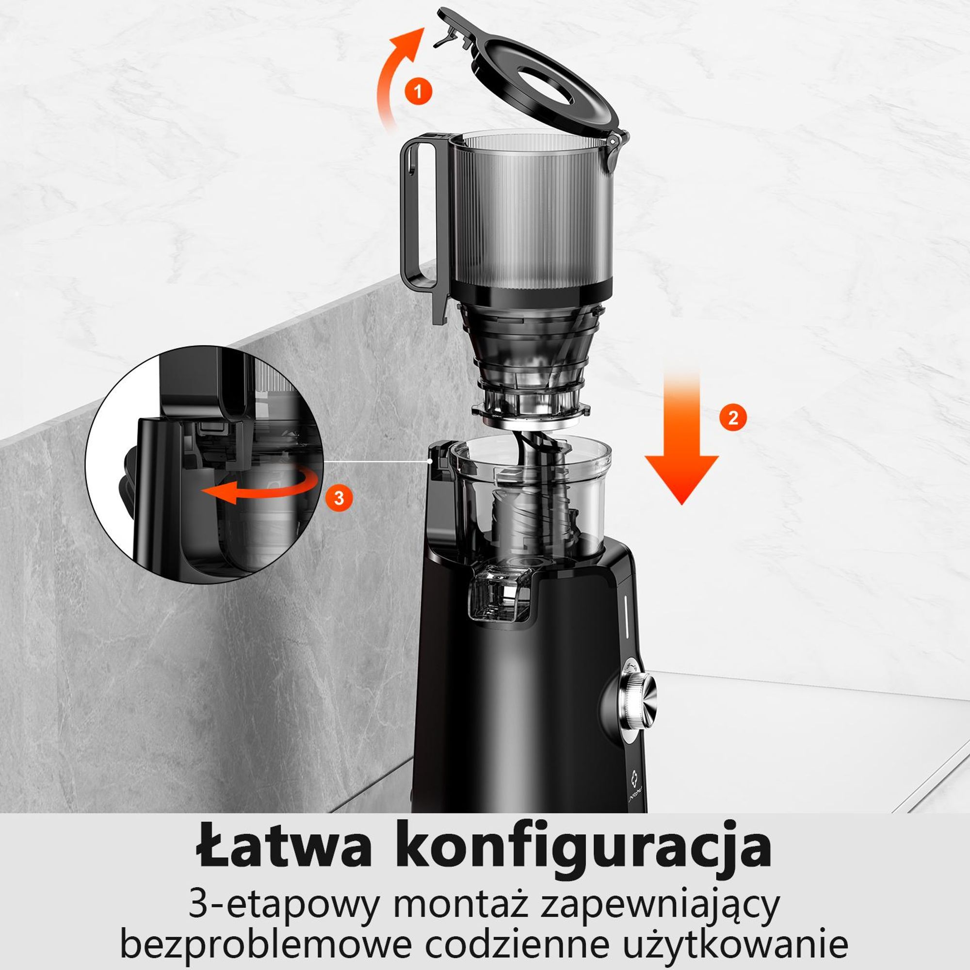 LINKChef SJ-051-EU-BL Wolnoobrotowa Sokowirówka -   200W Moc 1.2L Duża pojemność Dwie tacki do podawania sokuŁatwe czyszczenie - Czarny