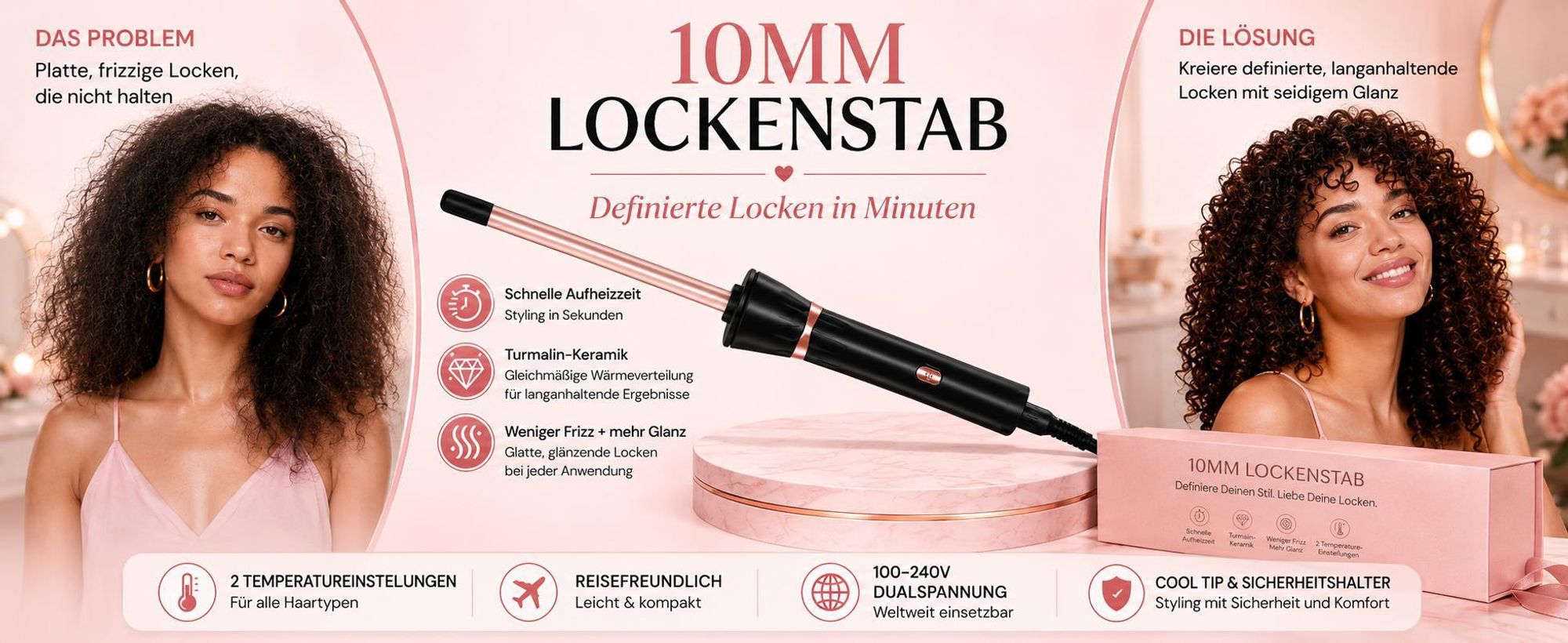 Ultradünner 10mm Lockenstab mit 2 Heizstufen, 25W Lockenstab mit 1,8 m Kabellänge - FINETWIRLY