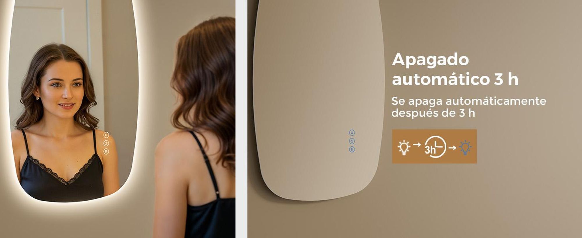 Espejo de pared LED S'AFIELINA, 80x50 cm – Espejo de baño con iluminación, vidrio HD, regulable, LED de 3 colores, antiniebla, para colgar horizontal o verticalmente