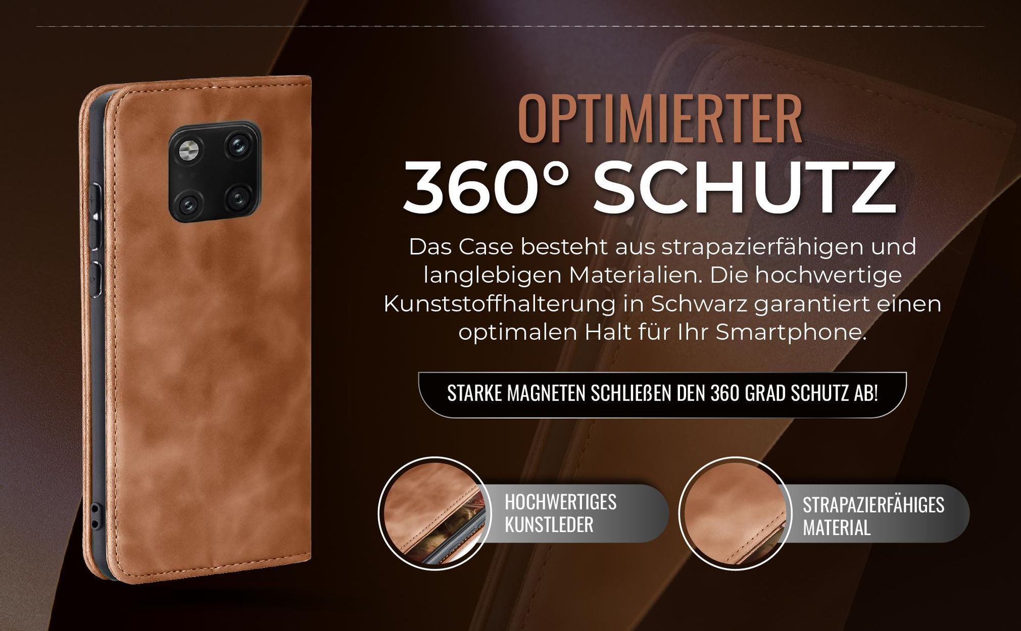 Hellbraune Handyhülle für Huawei Mate 20 Pro mit 360 Grad Schutz