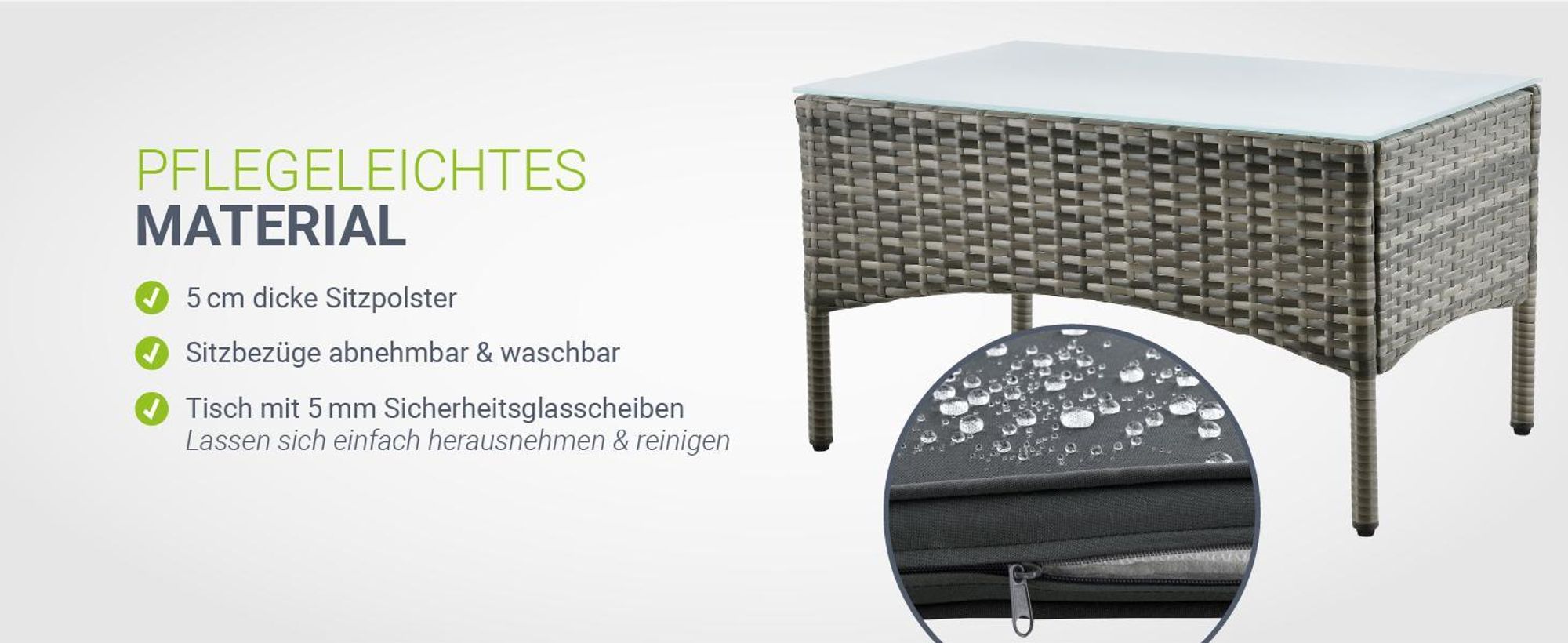 Juskys Polyrattan Gartenmöbel-Set Fort Myers - Tisch, Sofa & 2 Stühle - grau-meliert