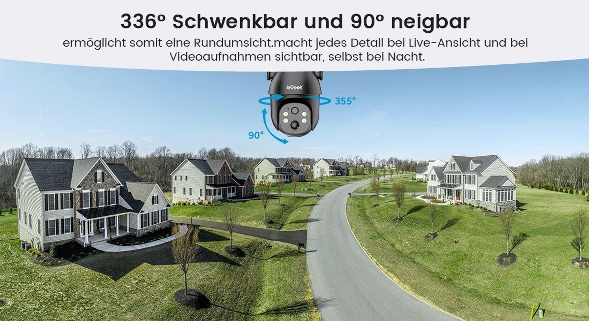 ieGeek 4G LTE Überwachungskamera Außen Akku 9600mAh mit Solarpanel und PTZ, IP Kamera Outdoor mit Farbnachtsicht, PIR-Sensor, 2-Wege-Audio, IP65, 64GB