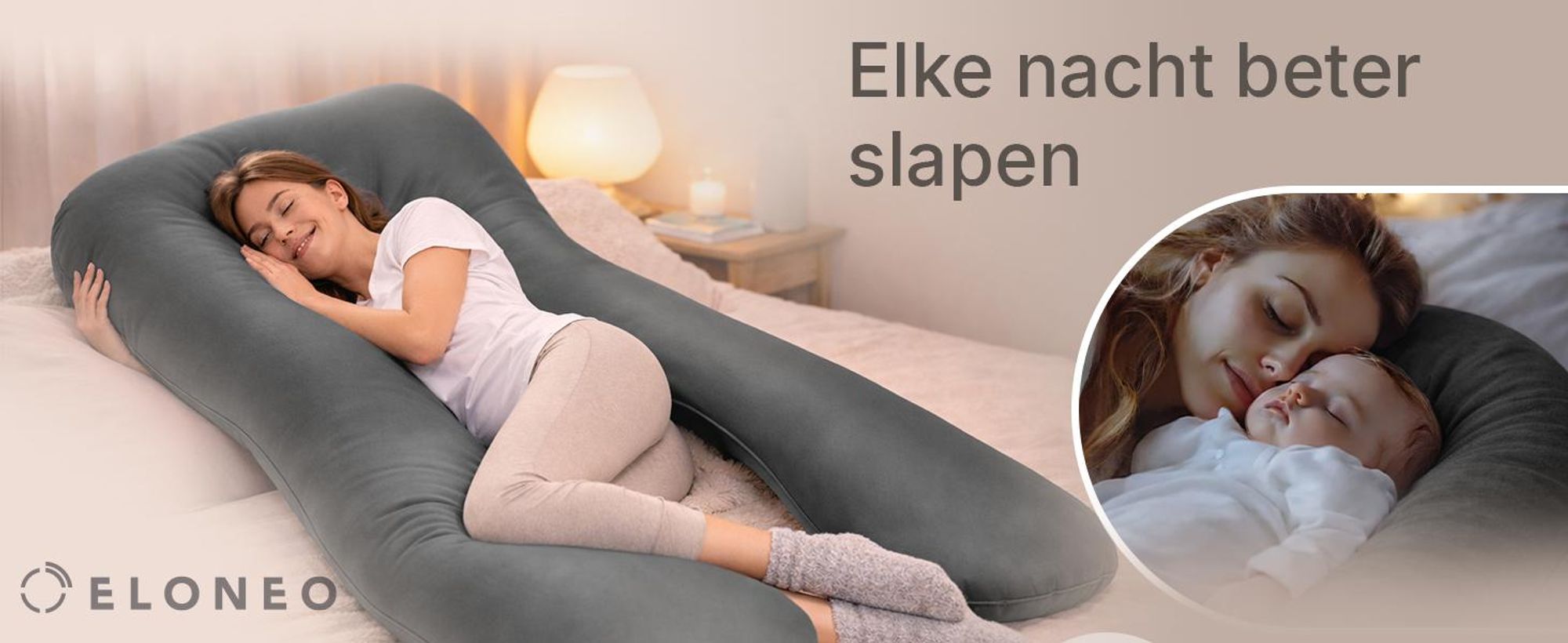 ELONEO Zijslaperkussen met hoes, borstvoedingskussen, zwangerschapskussen XXL, antraciet
