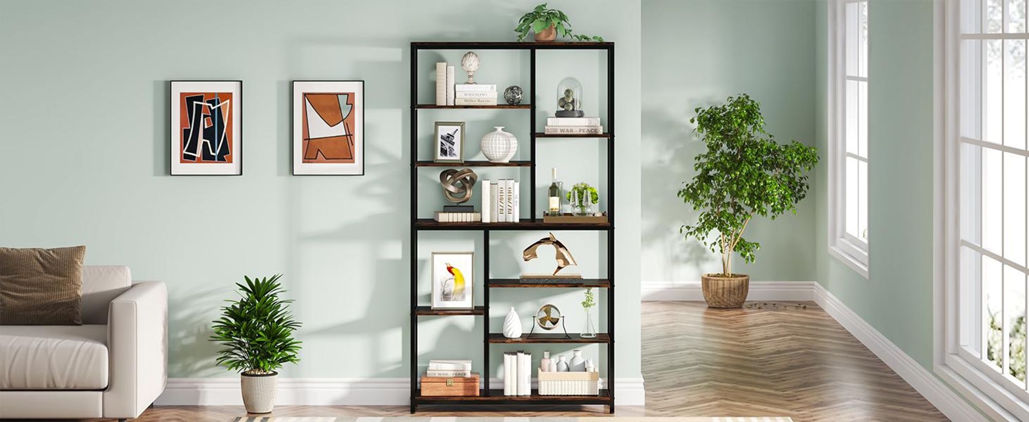 Tribesigns 200cm hohes Bücherregal,8-stöckiges Bücherregal, modernes freistehendes offenes Bücherregal,breites Etagerregal aus Holz,Aufbewahrungsregal