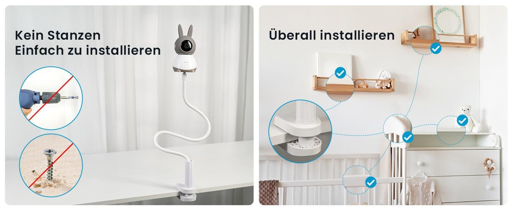 BOIFUN Babyphone mit 2 Kamera, WLAN 2K Video Babyfon, Smartphone-App-Steuerung, PTZ, Bewegungsverfolgung, IR Nachtsicht, mit Babyphone Halterung