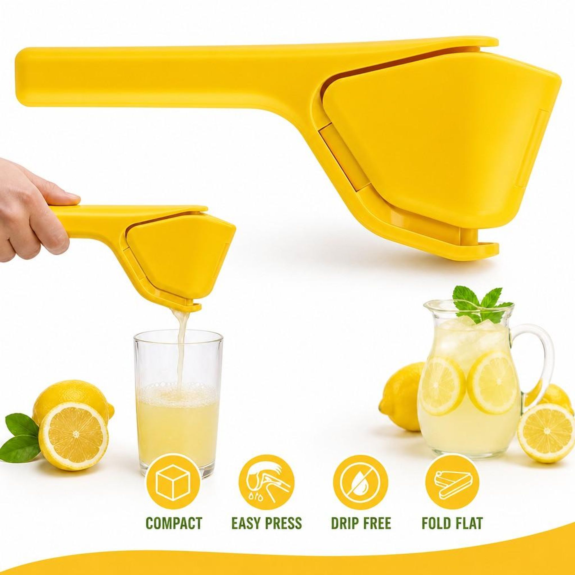 JuicyPress Zitruspresse gelb aus ABS für frischen Saft, 8,7 x 23 cm