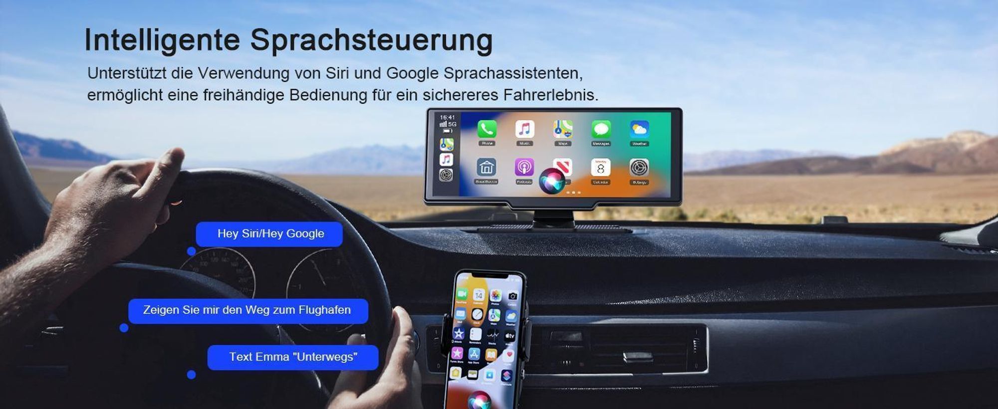 Wireless Apple Carplay & Android Auto Stereo Empfänger mit 4K Dashcam Vorne, 1080P Rückfahrkamera,9,26-Zoll Touchscreen Drahtlosem Carplay