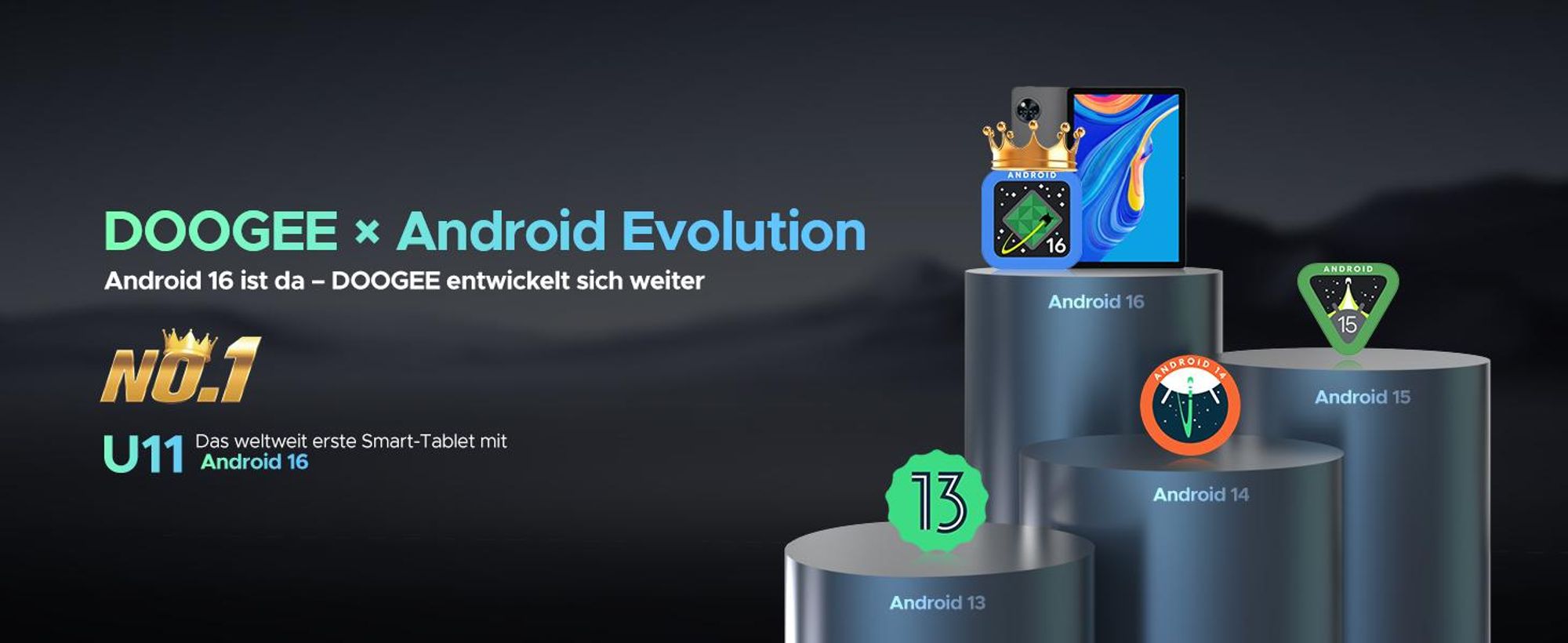 DOOGEE U11 Android 16 Tablet 11 Zoll, 16GB RAM+128GB ROM (2TB TF),  Unisoc T7200 Octa-Core, 8580mAh Akku, Widevine L1, Face ID, GPS, 3,5mm Klinke