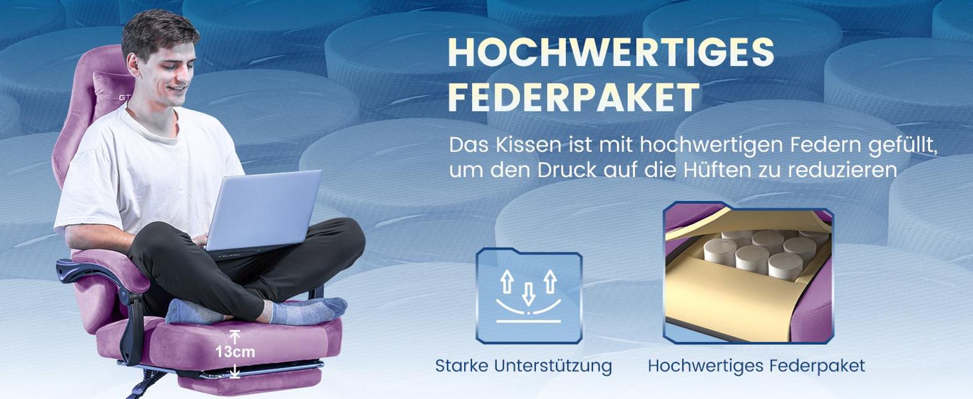 GTPLAYER Gaming Stuhl Ergonomischer Gaming Sessel Schreibtischstuhl Bürostuhl mit Stoffoberfläche Federsitzkissen, Verbindungsarmlehnen, mit Fußstütze