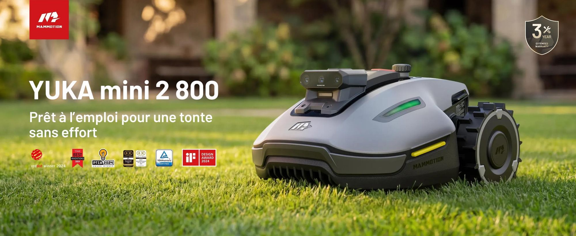 Robot tondeuse Mammotion YUKA Mini 2 800 avec garage et station de lavage, jusqu’à 800 m², DropMow, cartographie auto, coupe des bordures, 4G-Modul