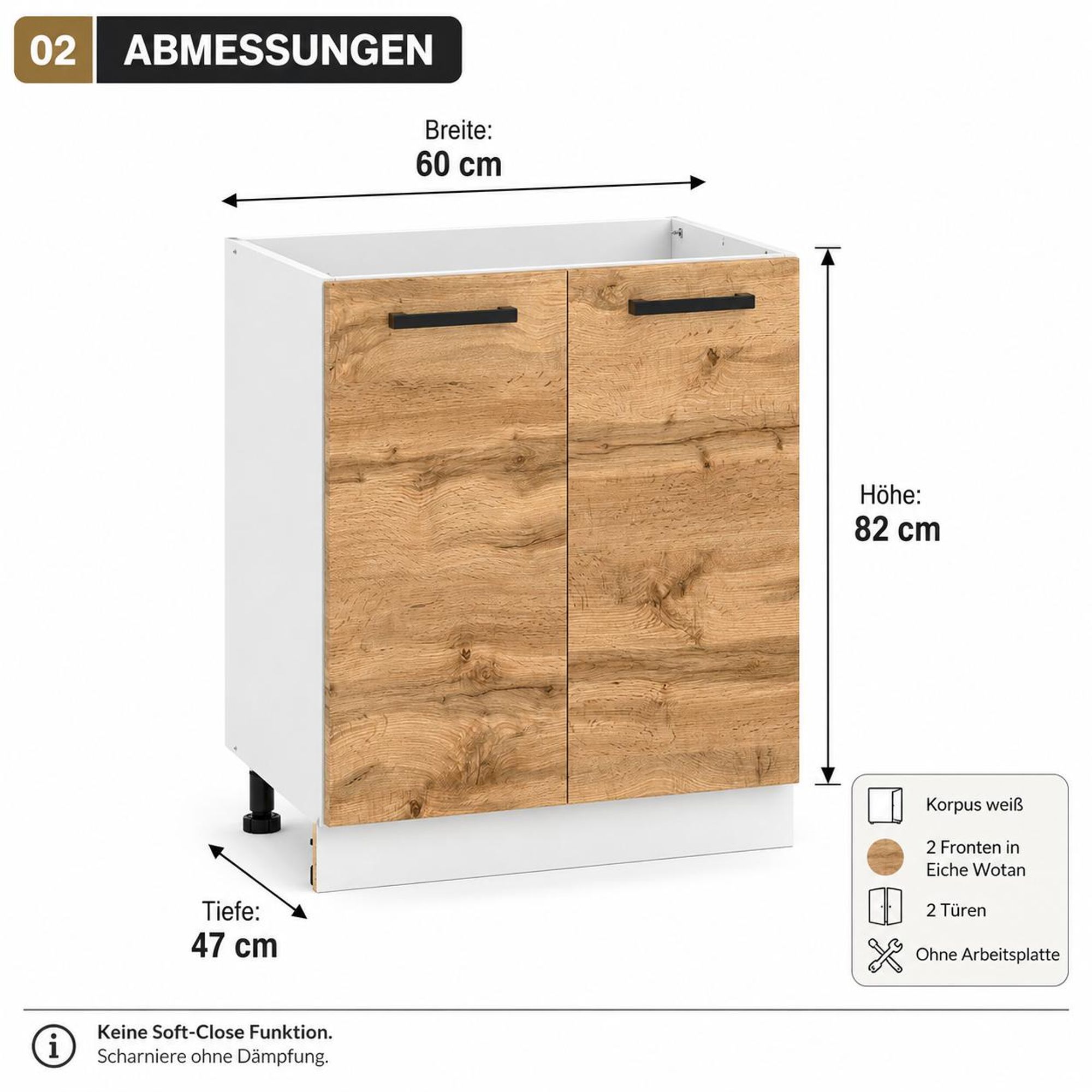 Spülenschrank 60 cm Eiche Wotan: Abmessungen 60x82x47 cm & Produktdetails.