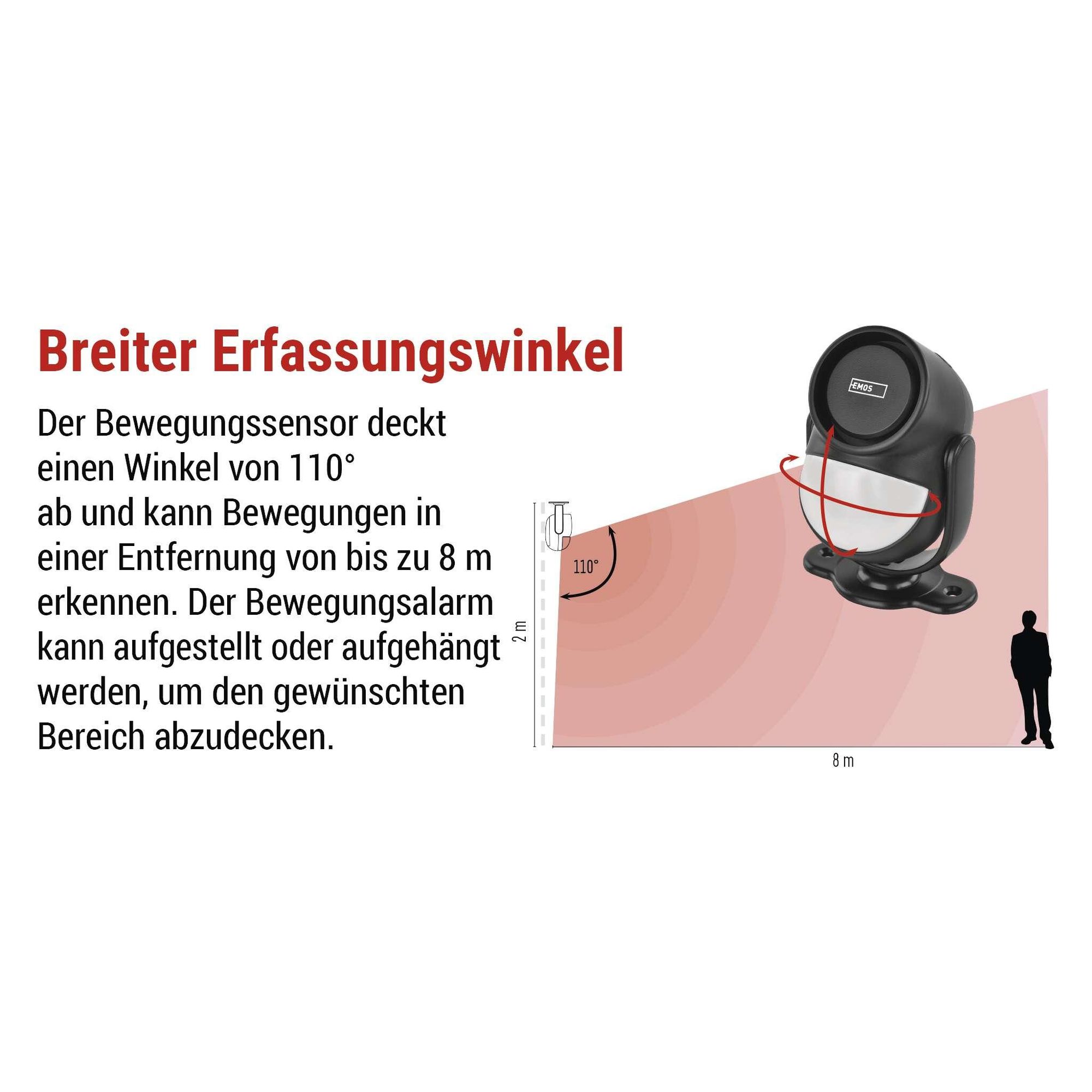 EMOS PIR Bewegungsmelder-Alarm mit 125 dB Sirene, Dual-Betrieb, 1x Fernbedienung, Anti-Diebstahl Alarmanlage für Zuhause, Geschäft, schwarz, H8106