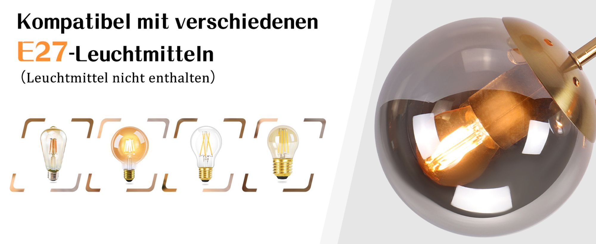ZMH deckenlampe Glas Deckenleuchte Flur Vintage E27 Decke in Gold Kugelglas Deckenbeleuchtung 2 flammig Industrial Flurlampe Metall Ohne Leuchtmittel