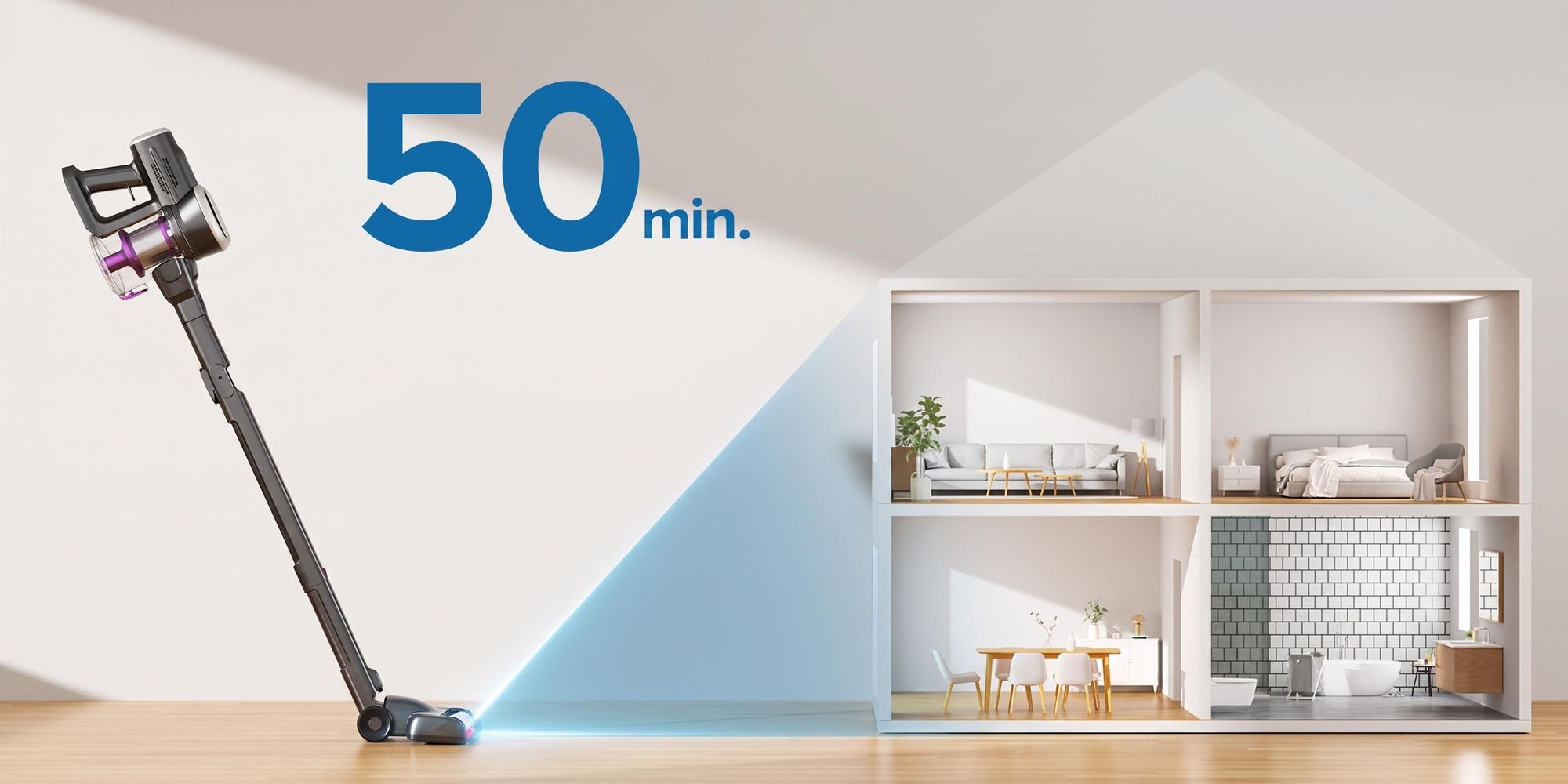 Lubluelu Akku-Staubsauger,80000PA/ 650W/50Min, Staubsauger Kabellos Mit Selbststehendes Design, Flexibles Biegegelenk, Anti-Tangle Bodenbürste,P5