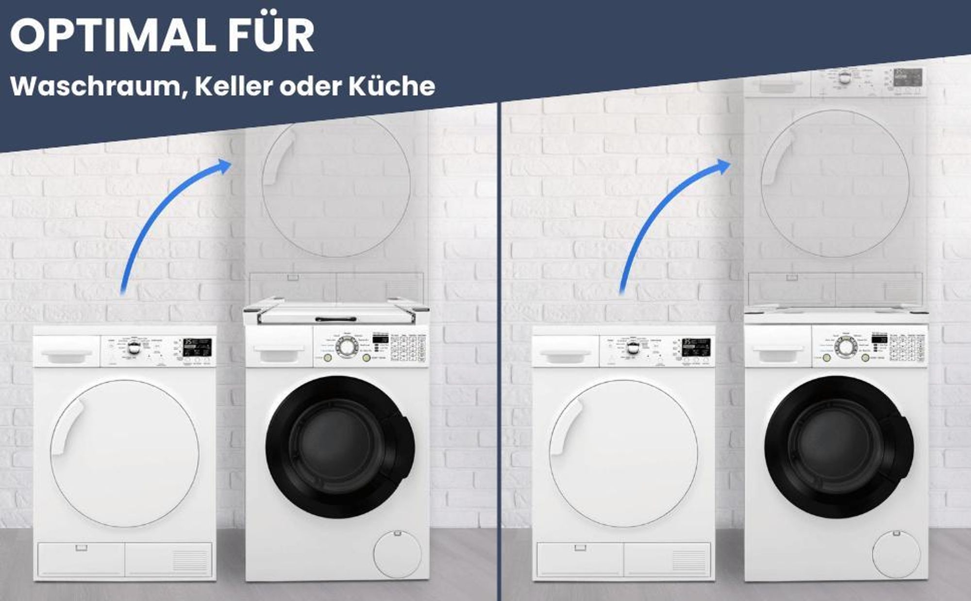 DELUKE® Verbindungsrahmen für Waschmaschine/Trockner EDEO - 60cm Breit, Universal | Zwischenbaurahmen Waschmaschinen Trockner Zwischenbausatz Stapelbausatz Waschmaschinenzubehör