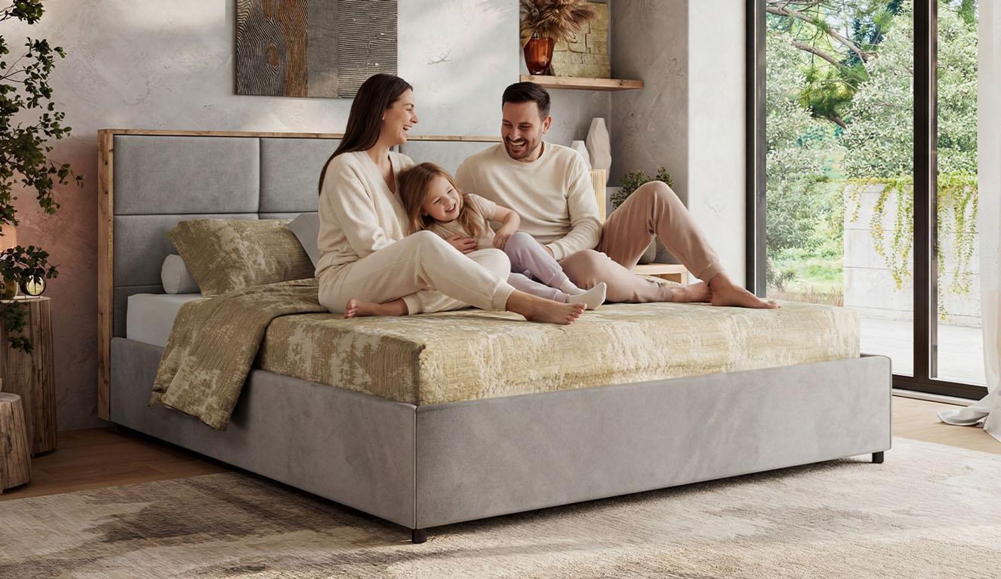 MKS MEBLE Polsterbett LERIO CLASSIC 200x200 cm mit Bettkasten & Stauraum, inkl. Lattenrost, Gasdruckfeder Metall-Lift, Doppelbett wahlweise mit Matratze - Beige Velvet