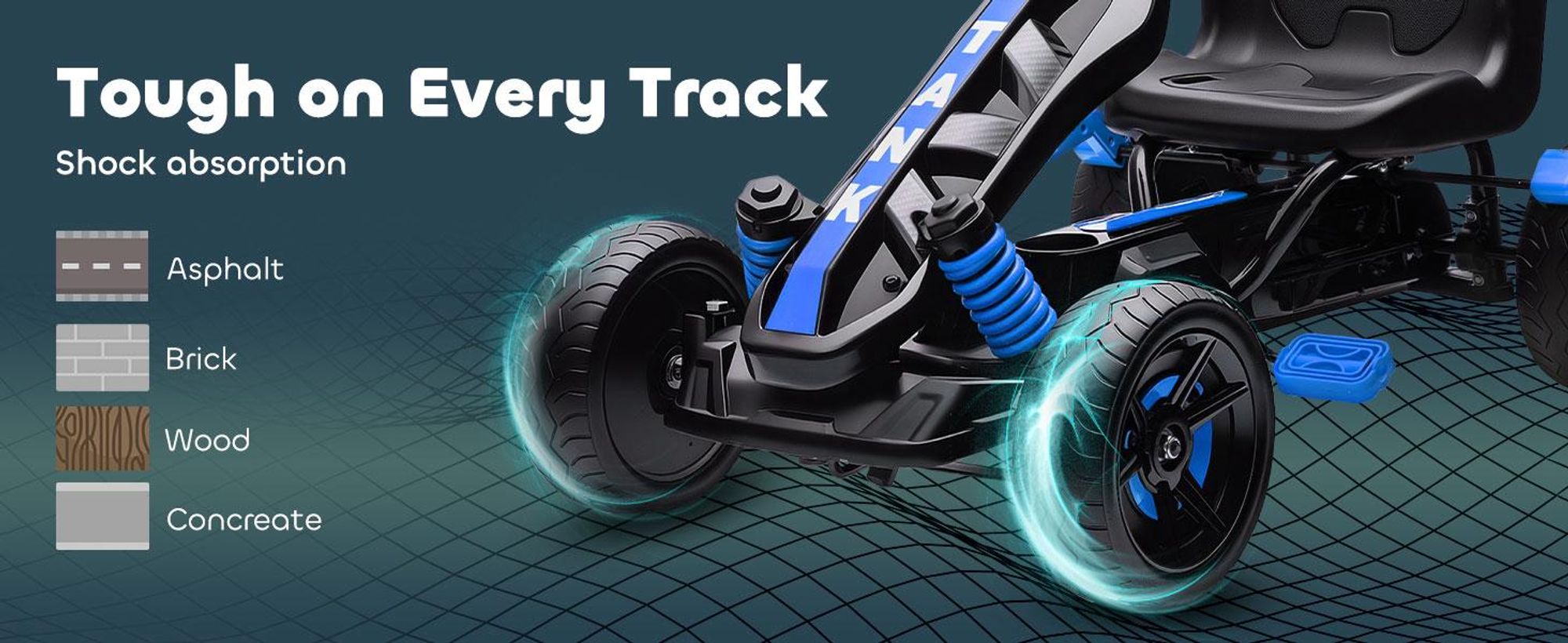 Gokart na pedały AIYAPLAY z hamulcem ręcznym, automatycznym sprzęgłem, biegami do przodu i do tyłu, pojazd na pedały z antypoślizgowymi kołami EVA, pojazd dziecięcy, gokart na pedały dla dzieci w wieku 3-6 lat, niebieski