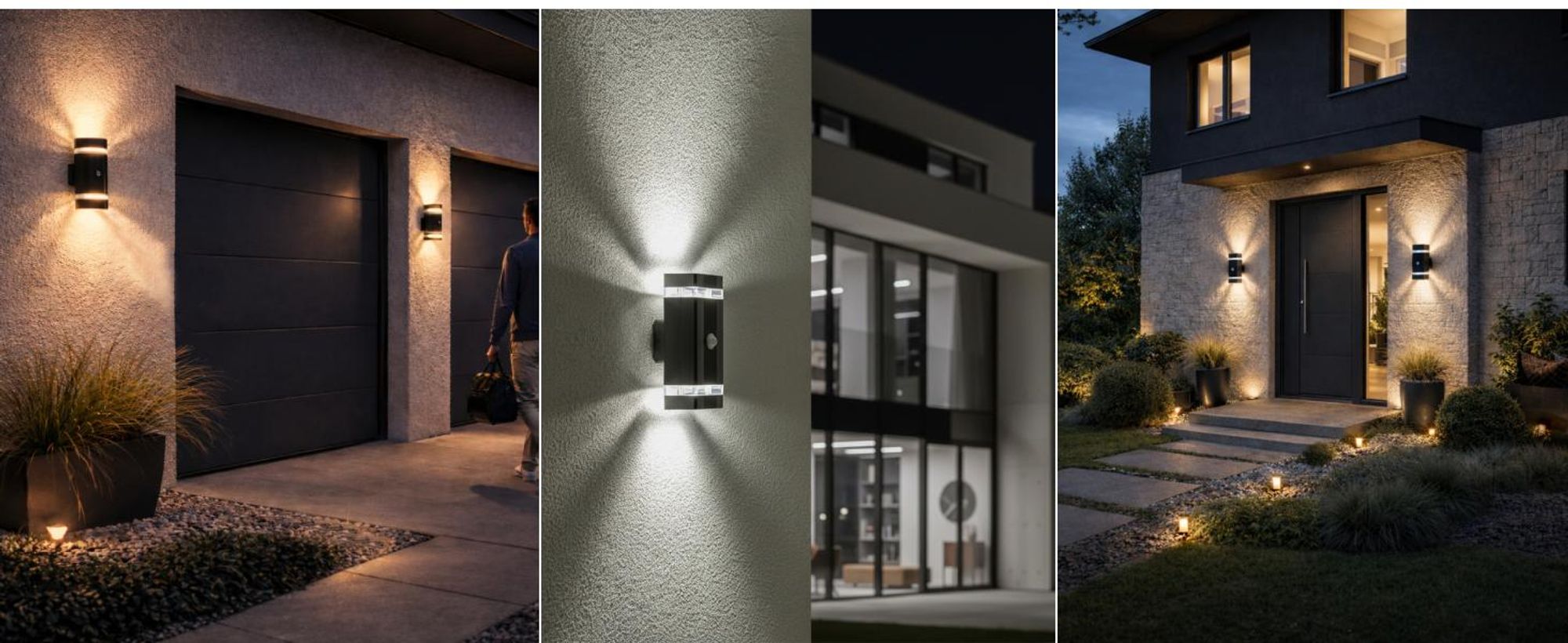 LUMILED Außenwandleuchte mit Bewegungsmelder Wandlampe Außenleuchte Wand GU10 Fassung (max. 12W LED) IP54 Wandleuchter oben und unten Terrasse Fassade rechteckig Kunststoff
