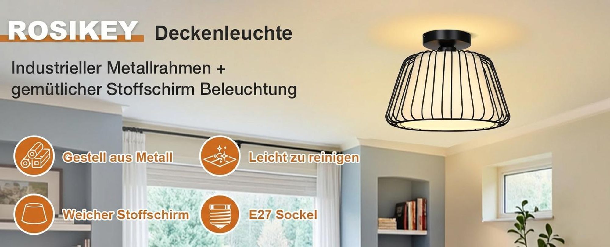 Ø30cm Deckenlampe Retro Deckenleuchte mit LED-Birne E27 Eisen Flurlampe Für Wohnzimmer Schlafzimmer Flur Restaurant Hotel Geschäft Cafe Warmweiß