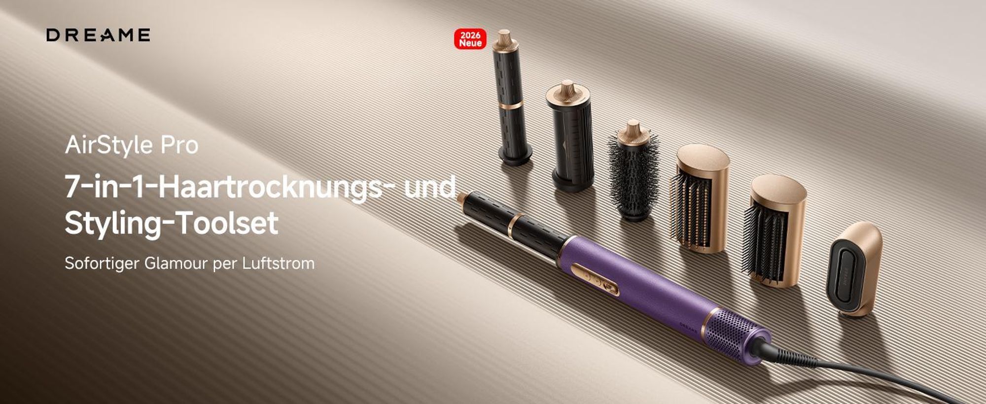 Dreame AirStyle Pro,7in1-Multistyler,Schnelltrocknend,2 Lockenaufsätze,Volumen für das Haar,glättende Bürste,Kräusel-Reduzierung,2026Neue Version,Lila