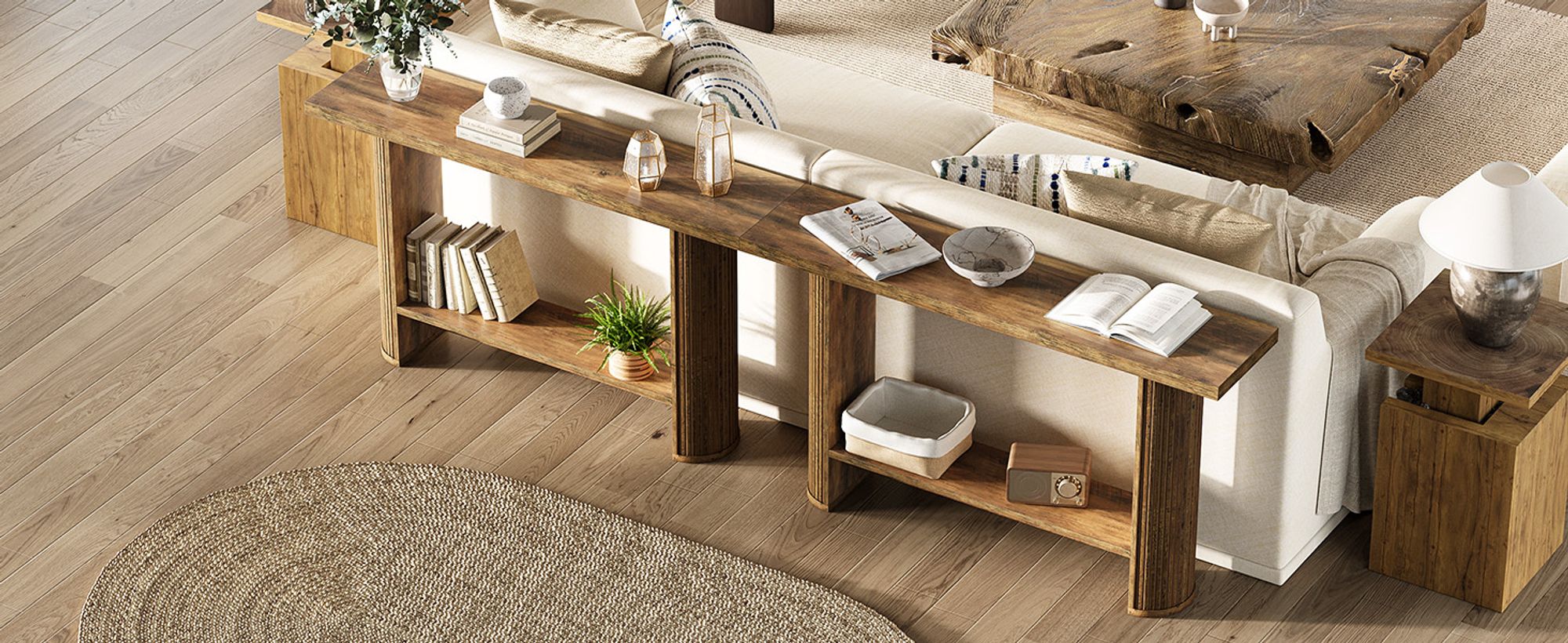 Tribesigns Moderner Konsolentisch, Schmaler Flurtisch Sofatisch mit 2 Ablage, 140 x 30 x 80 cm, Konsolentisch Holz Hinter der Couch für Wohnzimmer