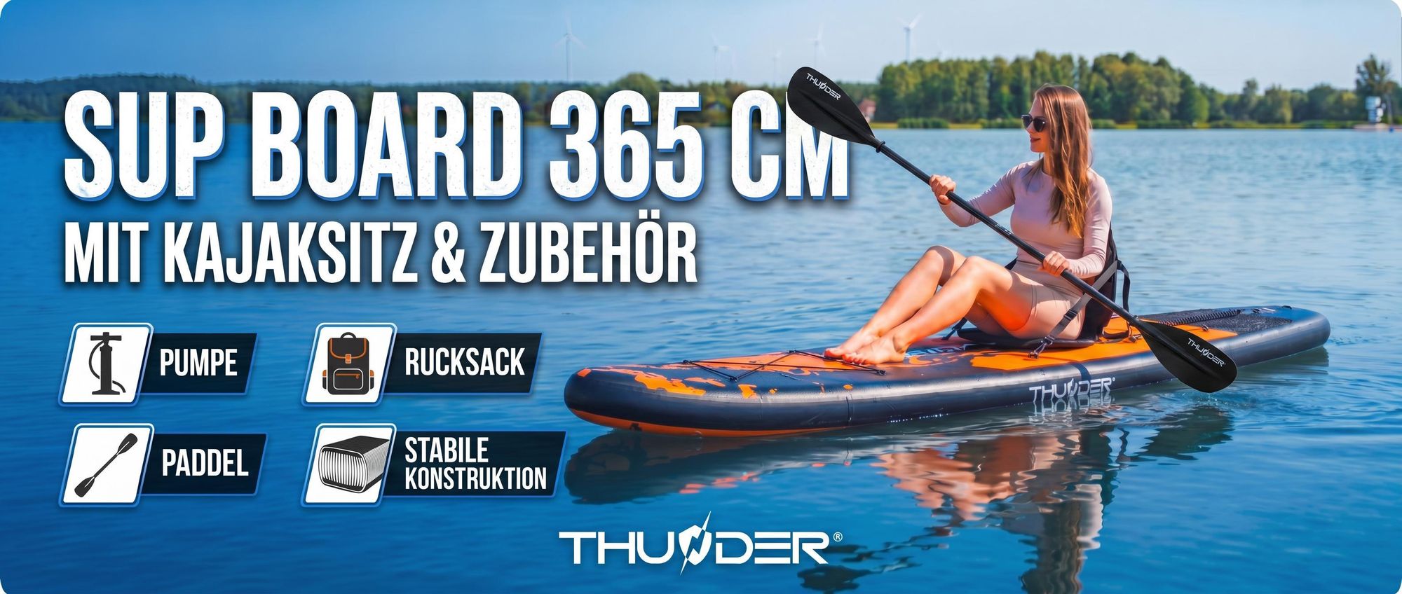 Thunder Earth Stand Up Paddle Board 365 x 75 x 15 cm Orange 150 kg